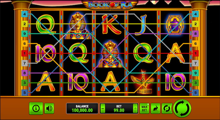 Book of Ra main game screen with reels